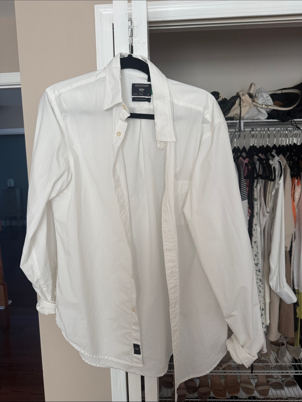 Dockers White Long-Sleeve Button-Down Shirt